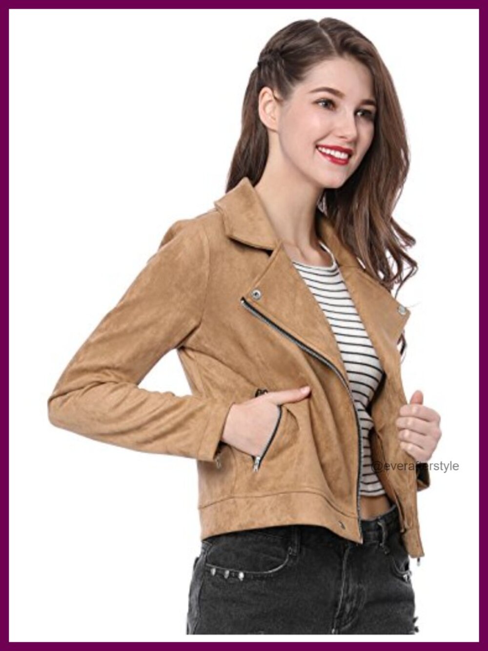 Faux Suede Moto Jacket Long Sleeve Zip Up Collar Biker Outerwear